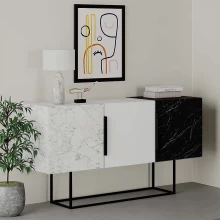 Μπουφές Tontini Megapap χρώμα λευκό - μαύρο εφέ μαρμάρου 150x42x79,5εκ.