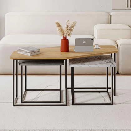 Τραπεζάκι σαλονιού σετ 3 τμχ. Nesty Megapap χρώμα saphhire oak - γκρι ρετρό - λευκό εφέ μαρμάρου 110x60x48εκ. Τραπεζάκι σαλονιού σετ 3 τμχ. Nesty Megapap χρώμα saphhire oak - γκρι ρετρό - λευκό εφέ μαρμάρου 110x60x48εκ.