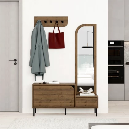 Έπιπλο εισόδου Mila Megapap με κρεμάστρα χρώμα ανοιχτό καρυδί 120x37x171,6εκ.