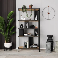 Βιβλιοθήκη Midi Megapap χρώμα sapphire oak - silky black 88x35x175εκ.