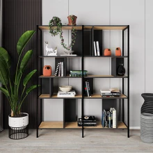 Βιβλιοθήκη Maxi Megapap χρώμα sapphire oak - silky black 144x35x175εκ.
