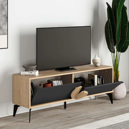 Έπιπλο τηλεόρασης Gora Megapap χρώμα sapphire oak - silky black 140x35,6x51εκ. Έπιπλο τηλεόρασης Gora Megapap χρώμα sapphire oak - silky black 140x35,6x51εκ.