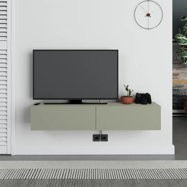 Έπιπλο τηλεόρασης επιτοίχιο Francy Megapap χρώμα ash green 135x31,7x25εκ.