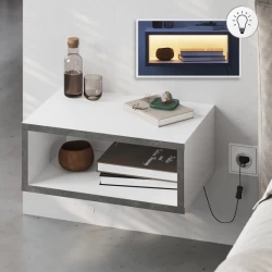 Κομοδίνο επιτοίχιο Brik Megapap με LED χρώμα λευκό - γκρι ρετρό 45x30x18εκ.