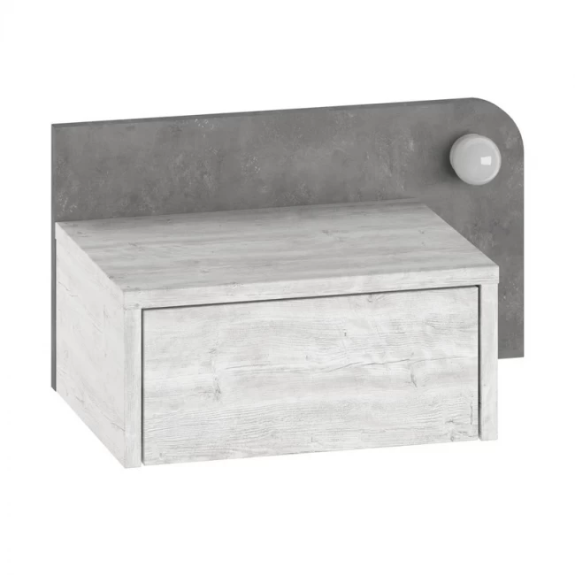 Κομοδίνο επιτοίχιο Dotta Megapap με LED χρώμα λευκό αντικέ - γκρι ρετρό 52x33,6x28εκ.