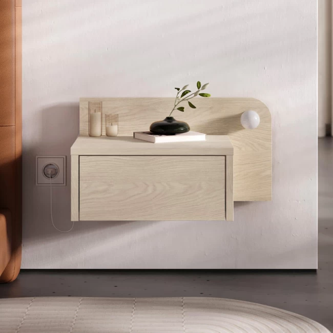 Κομοδίνο επιτοίχιο Dotta Megapap με LED χρώμα light oak 52x33,6x28εκ.