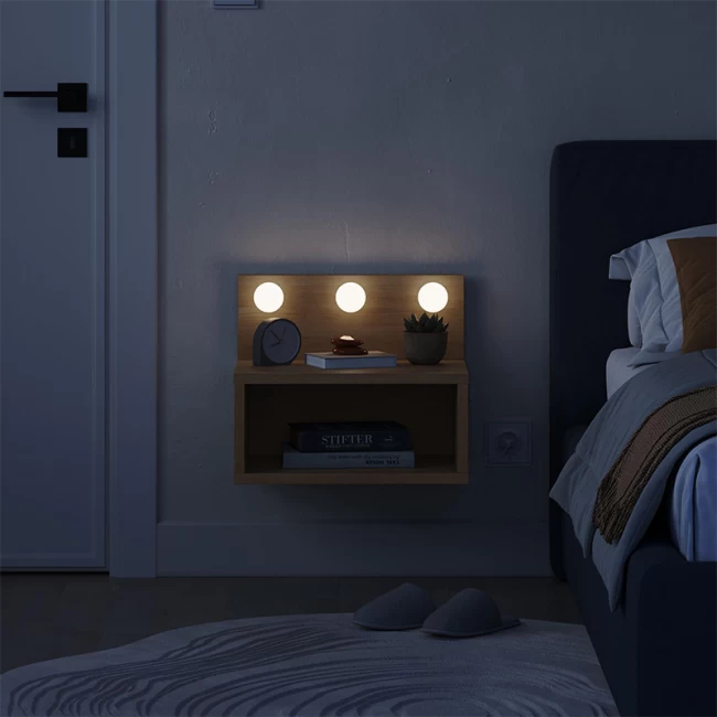 Κομοδίνο επιτοίχιο Treo Megapap με LED χρώμα sapphire oak 40x30x33,8εκ.