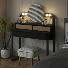Τουαλέτα με καθρέπτη Lora Megapap με LED χρώμα μαύρο - sapphire oak 96x40x133,4εκ.