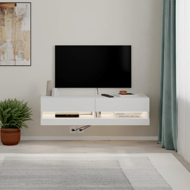 Έπιπλο τηλεόρασης επιτοίχιο Moon Megapap με LED χρώμα λευκό 120x33,8x30εκ.