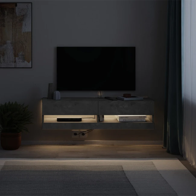 Έπιπλο τηλεόρασης επιτοίχιο Moon Megapap με LED χρώμα γκρι ρετρό 120x33,8x30εκ.