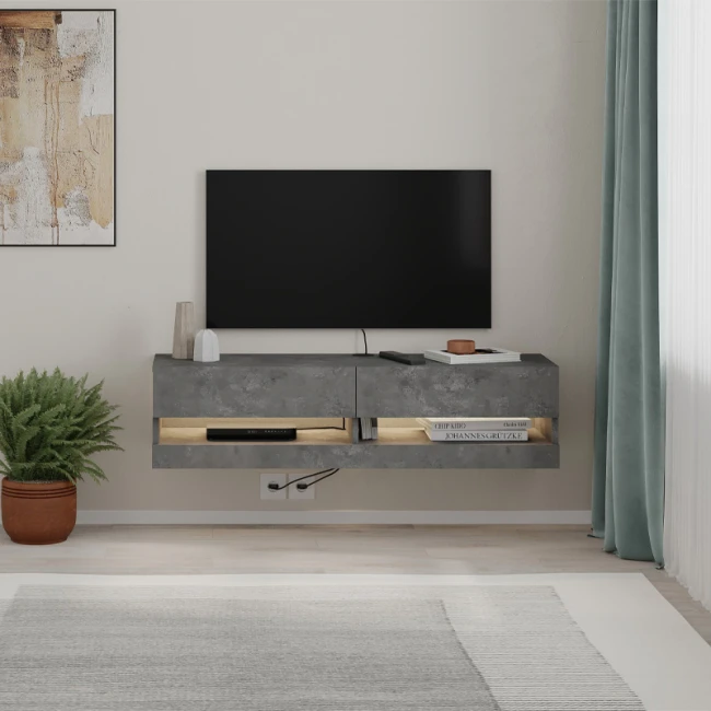 Έπιπλο τηλεόρασης επιτοίχιο Moon Megapap με LED χρώμα γκρι ρετρό 120x33,8x30εκ.