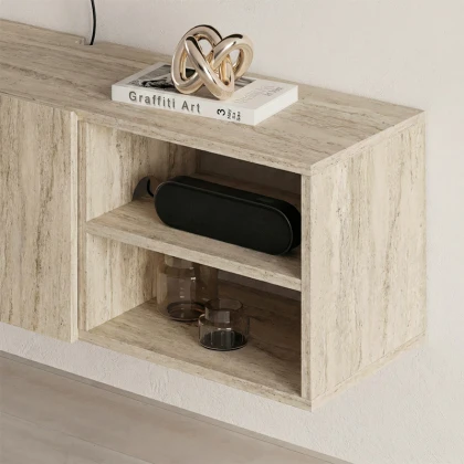 Έπιπλο τηλεόρασης επιτοίχιο Conrad Megapap χρώμα travertine 140x35x38εκ.