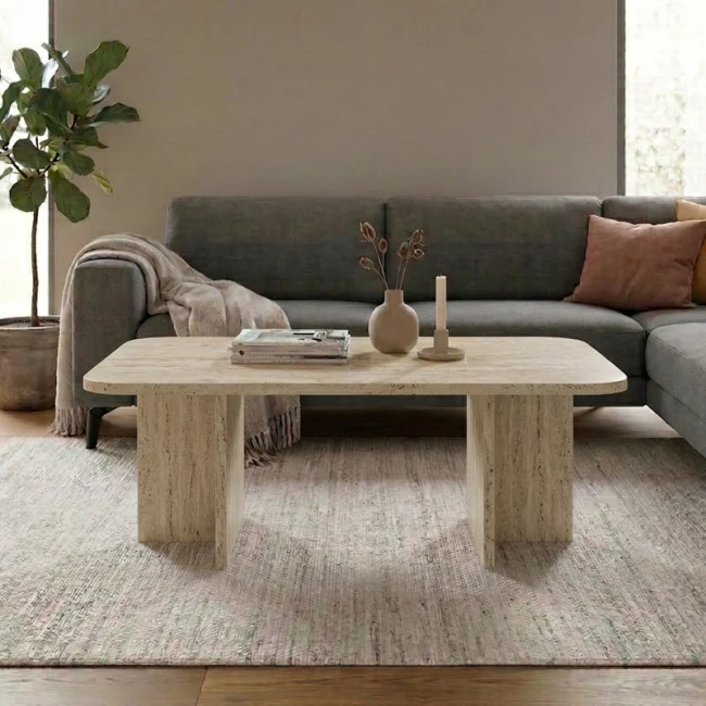 Τραπεζάκι σαλονιού Hillary Megapap χρώμα travertine 100x60x41,8εκ.