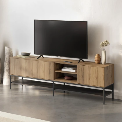 Έπιπλο τηλεόρασης Amira Megapap χρώμα καρυδί Ud - black wood 180x35x55εκ.