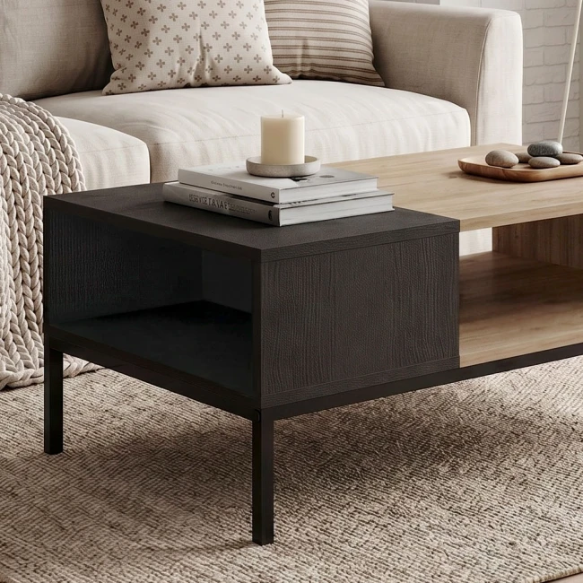 Τραπεζάκι σαλονιού Cailin Megapap χρώμα sepet oak - black wood 90x56x40,6εκ.