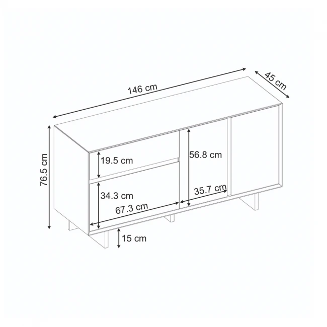 Μπουφές Capri Megapap χρώμα sapphire oak 146x45x76,5εκ.