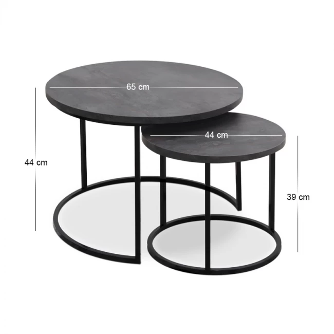 Τραπεζάκι σαλονιού σετ 2 τμχ Gary Megapap Mdf - μεταλλικό χρώμα σκούρο γκρι σκυροδέματος 65x65x44εκ.