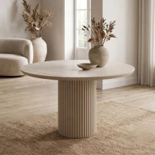 Τραπέζι Hazar Megapap Mdf χρώμα travertine - sandstone Ø119,5x76εκ.