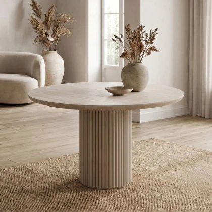 Τραπέζι Hazar Megapap Mdf χρώμα travertine - sandstone Ø119,5x76εκ.