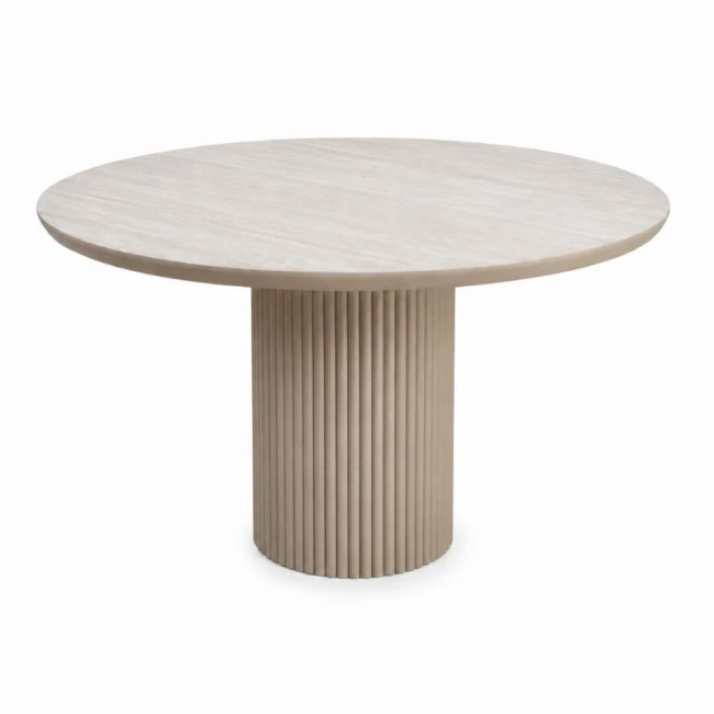 Τραπέζι Hazar Megapap Mdf χρώμα travertine - sandstone Ø119,5x76εκ.