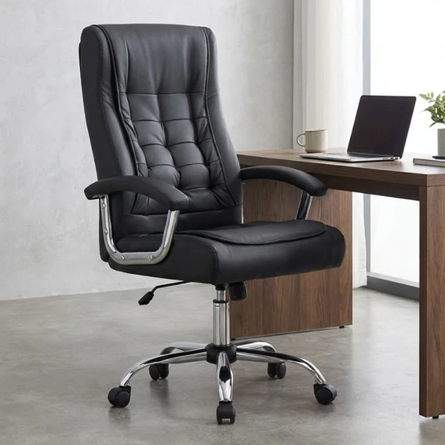 Καρέκλα γραφείου διευθυντική Vision Megapap από τεχνόδερμα χρώμα μαύρο 63x70x112/120εκ.