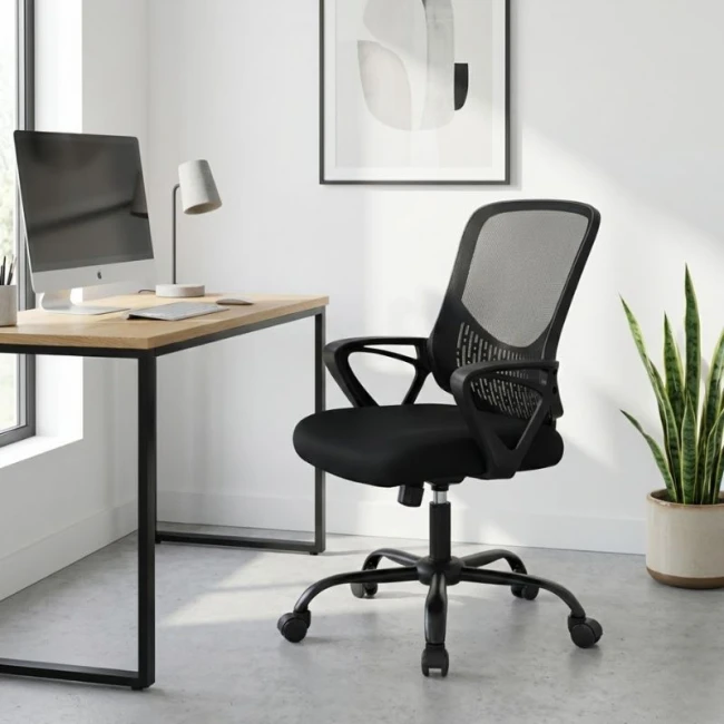 Καρέκλα γραφείου Freda Megapap με ύφασμα Mesh χρώμα μαύρο 65x65x90/100εκ.