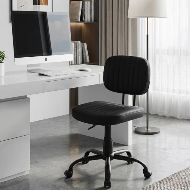 Καρέκλα γραφείου Romano Megapap από τεχνόδερμα χρώμα μαύρο 46x53x79/86εκ.