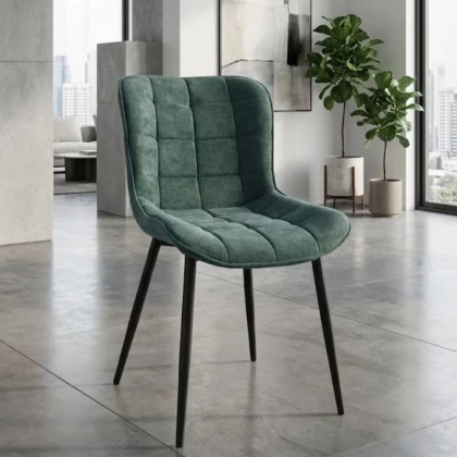 Καρέκλα τραπεζαρίας Chiara Megapap πράσινο ύφασμα - μεταλλικό μαύρο πόδι 48x58x81εκ.