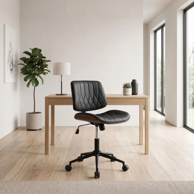 Καρέκλα γραφείου Corina Megapap από τεχνόδερμα χρώμα μαύρο 60x65x82/92εκ.