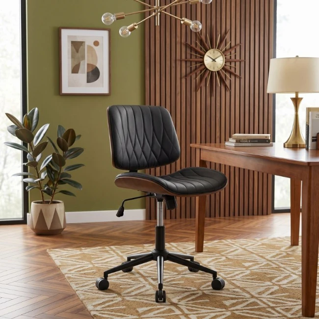 Καρέκλα γραφείου Corina Megapap από τεχνόδερμα χρώμα μαύρο 60x65x82/92εκ.