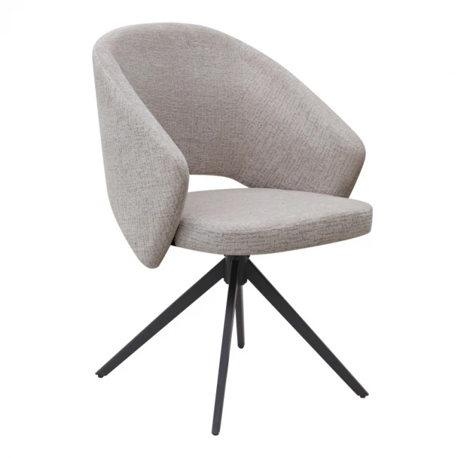 Πολυθρόνα τραπεζαρίας Milano Megapap περιστρεφόμενη χρώμα ανοιχτό μπεζ ύφασμα - μεταλλικό μαύρο πόδι 64x64x83εκ.