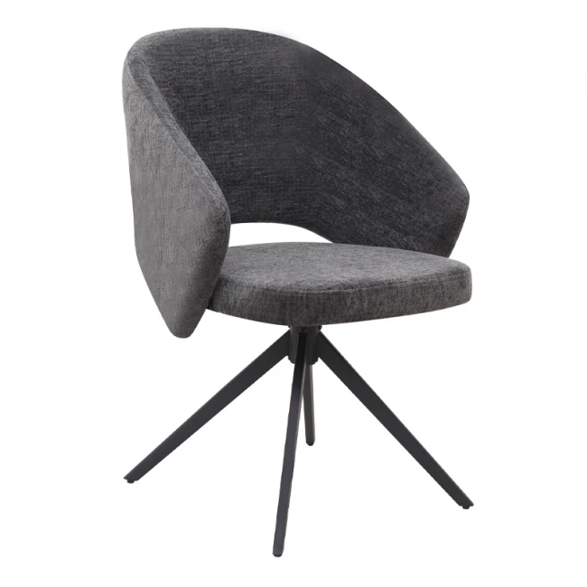 Πολυθρόνα τραπεζαρίας Milano Megapap περιστρεφόμενη χρώμα ανθρακί ύφασμα - μεταλλικό μαύρο πόδι 64x64x83εκ.