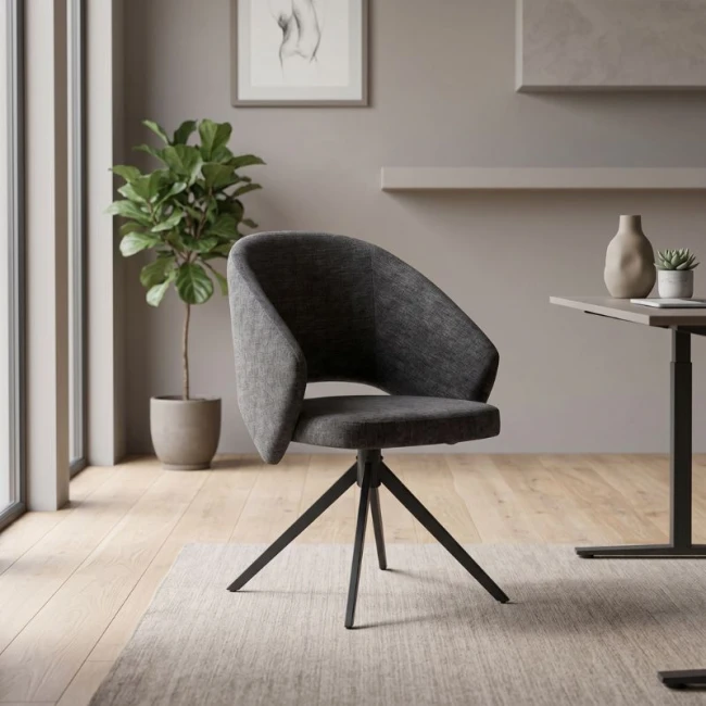 Πολυθρόνα τραπεζαρίας Milano Megapap περιστρεφόμενη χρώμα ανθρακί ύφασμα - μεταλλικό μαύρο πόδι 64x64x83εκ.