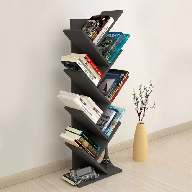 Βιβλιοθήκη μελαμίνης Milton Megapap χρώμα ανθρακί 44x22x121εκ.