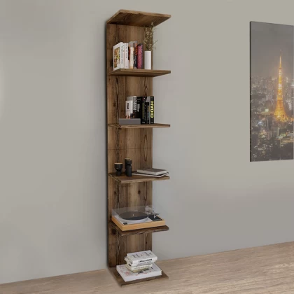 Βιβλιοθήκη - Ραφιέρα τοίχου Ogden Megapap χρώμα καπνιστή καρυδιά 34,5x30x180εκ.