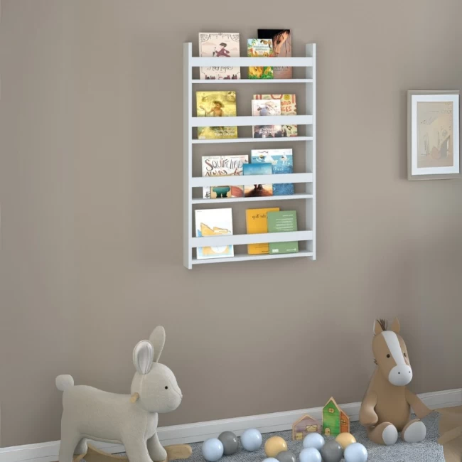 Επιτοίχια βιβλιοθήκη - ραφιέρα Montessori Megapap από μελαμίνη χρώμα λευκό 74x10x120εκ.