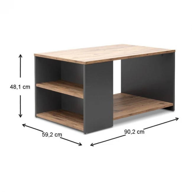 Τραπεζάκι σαλονιού Sylvia Megapap χρώμα pine oak - ανθρακί 90,2x59,2x48,1εκ.