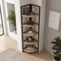 Βιβλιοθήκη γωνιακή Kelsie Megapap χρώμα μαύρο - pine oak 33x33x162εκ.