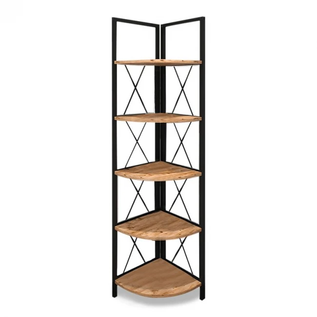 Βιβλιοθήκη γωνιακή Kelsie Megapap χρώμα μαύρο - pine oak 33x33x162εκ.