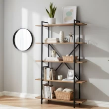 Βιβλιοθήκη Ernesto Megapap χρώμα μαύρο - καπνιστή καρυδιά 90x35,5x160εκ.