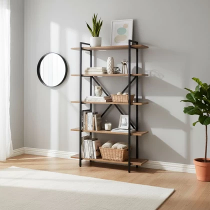 Βιβλιοθήκη Ernesto Megapap χρώμα μαύρο - καπνιστή καρυδιά 90x35,5x160εκ.