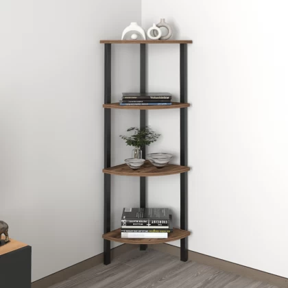 Βιβλιοθήκη γωνιακή Lela Megapap χρώμα μαύρο - καπνιστή καρυδιά 34x34x125εκ.