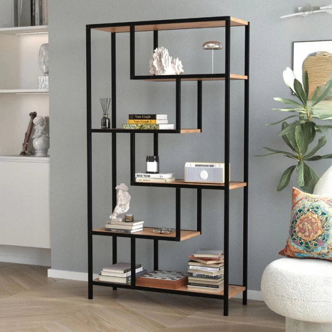 Βιβλιοθήκη Larissa Megapap χρώμα μαύρο - pine oak 90x30x159εκ.