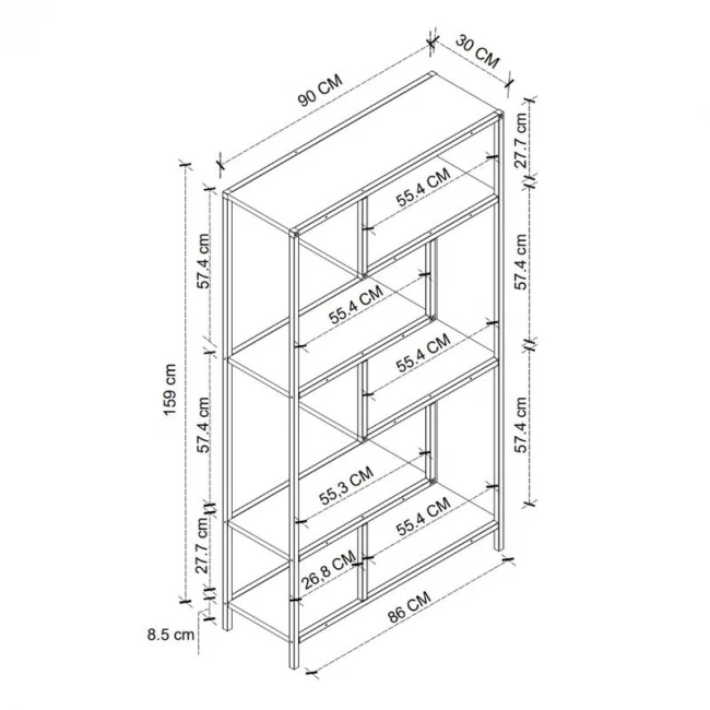 Βιβλιοθήκη Larissa Megapap χρώμα μαύρο - pine oak 90x30x159εκ.