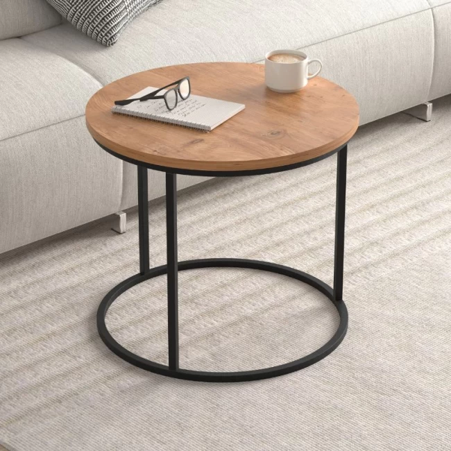 Τραπεζάκι σαλονιού σετ 2 τμχ Hilal Megapap χρώμα pine oak Ø66x49,5εκ.