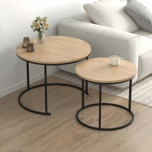 Τραπεζάκι σαλονιού σετ 2 τμχ Hilal Megapap χρώμα sapphire oak Ø66x49,5εκ.