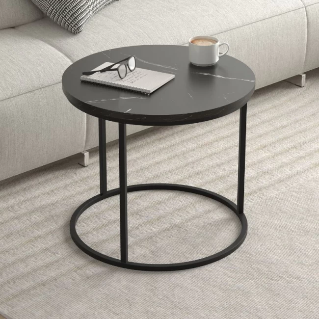 Τραπεζάκι σαλονιού σετ 2 τμχ Hilal Megapap χρώμα μαύρο εφέ μαρμάρου Ø66x49,5εκ.
