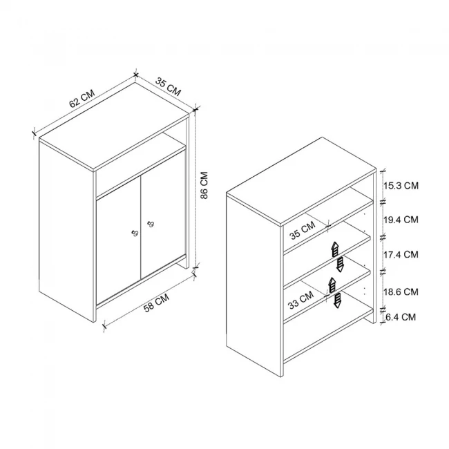 Παπουτσοθήκη - Ντουλάπι Efsun Megapap χρώμα λευκό - sapphire oak 62x35x86εκ.