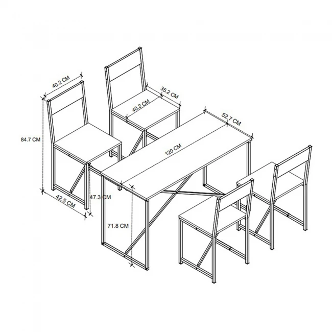 Σετ τραπεζαρία 5τμχ Maysa Megapap χρώμα pine oak 120x52,7x71,8εκ.