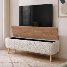 Έπιπλο τηλεόρασης Luno Megapap ύφασμα teddy χρώμα λευκό - pine oak 120x30x45εκ.
